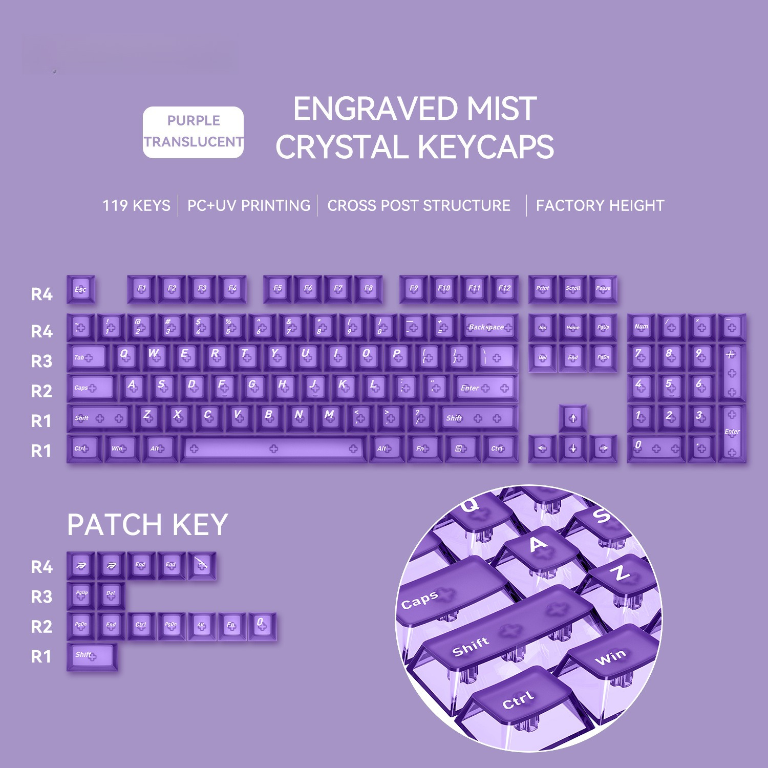 Gaming Keyboard Ergo - Matte Keycaps Cherry Profile Translucent PC