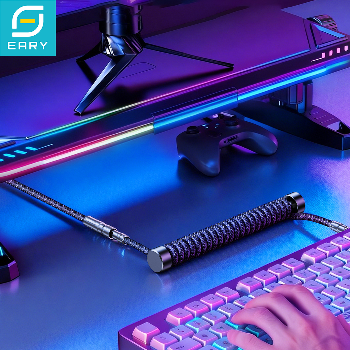 Gaming Keyboard Type C - Eary 1.2m Coiled Keyboard Cable USB