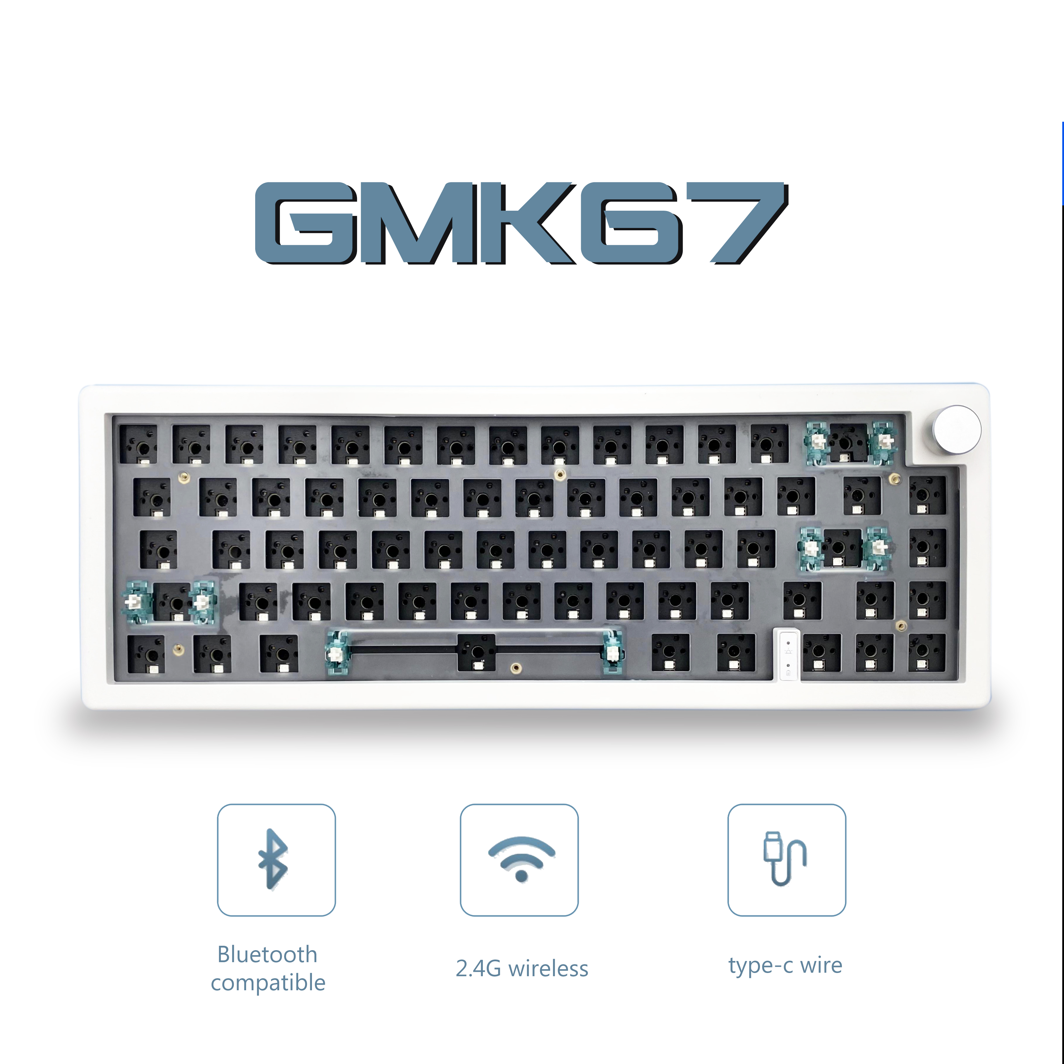 Gaming Keyboard Blue - GMK67 65% Gasket Bluetooth 2.4G Wireless