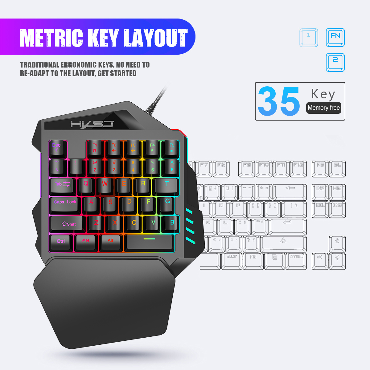 HXSJ V100 V100-2 35 Key Gaming - Gaming Keyboard Half recensie en prijs