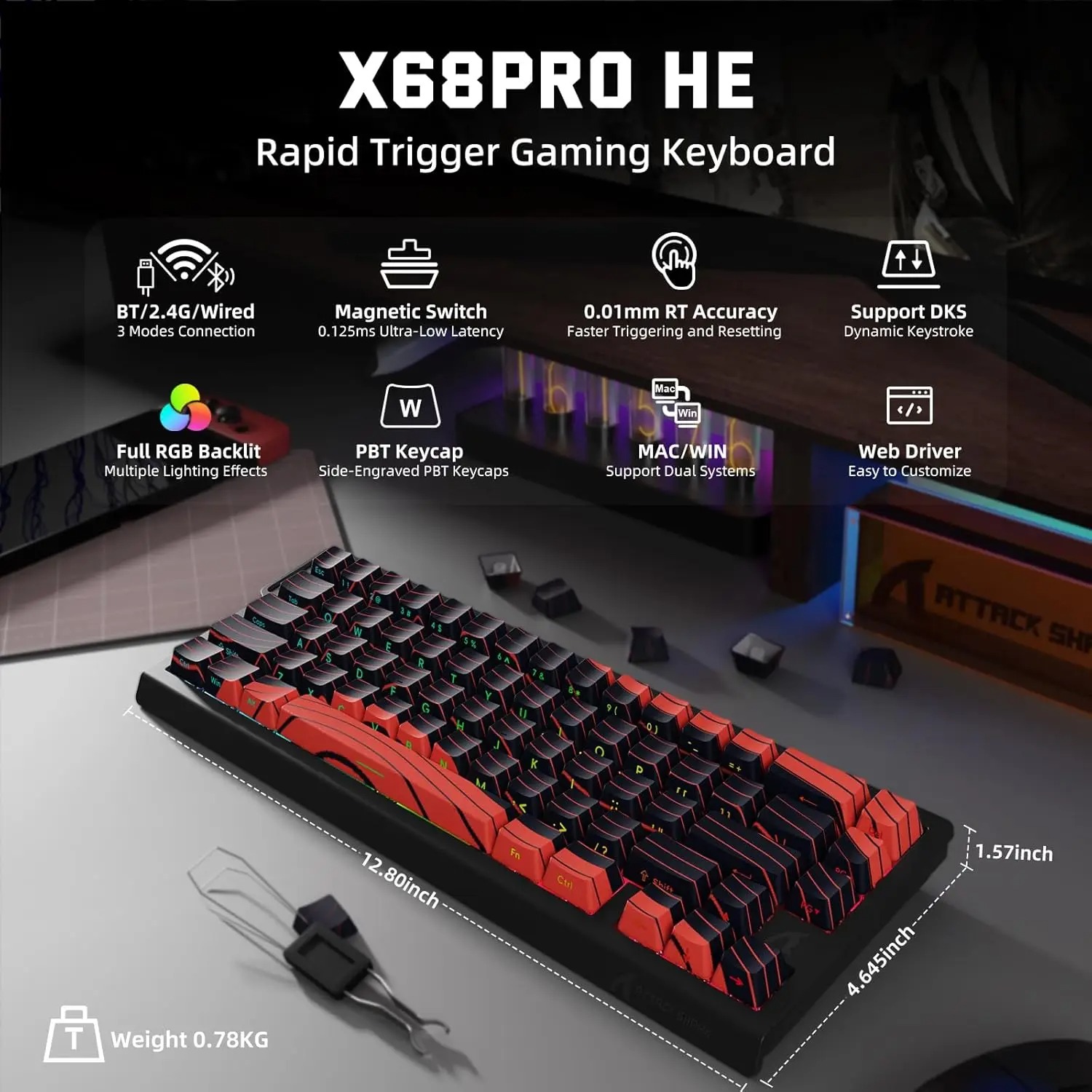 ATTACK SHARK X68 PRO HE Wirele - Gaming Keyboard Brand recensie en prijs